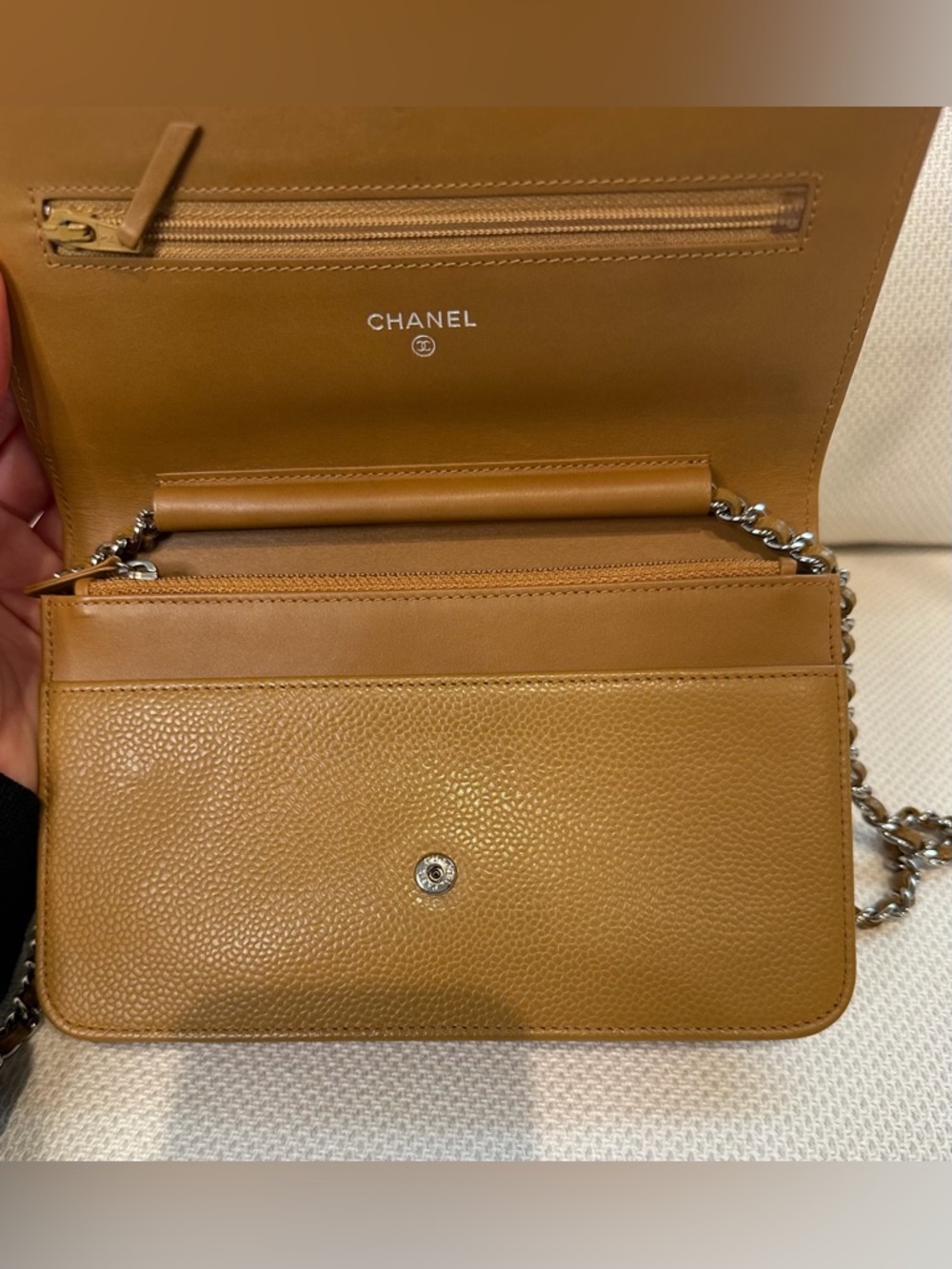 Chanel Dark Beige Caviar Wallet on Chain WOC Silver Hardware Crossbody Bag - Picture 9 of 11